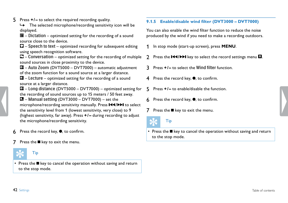 5 enable/disable wind filter (dvt3000 – dvt7000), Enable/disable wind filter (dvt3000, Dvt7000) | Philips DVT5500-00 User Manual | Page 42 / 60