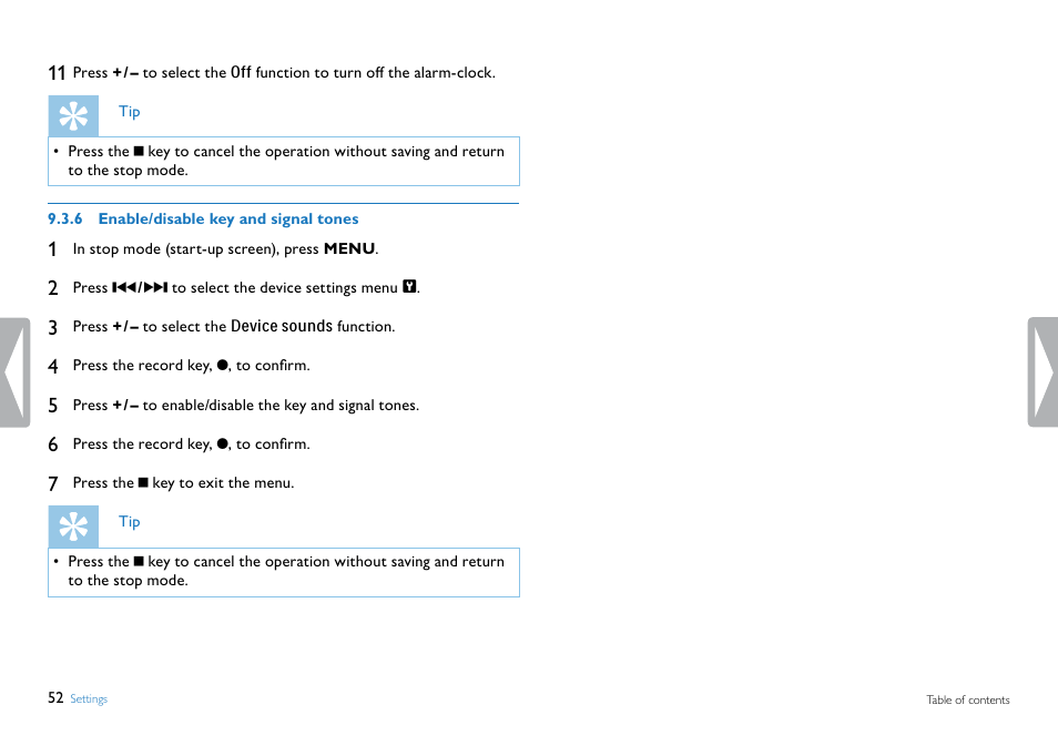 6 enable/disable key and signal tones, Enable/disable key and signal tones | Philips DVT5500-00 User Manual | Page 52 / 60