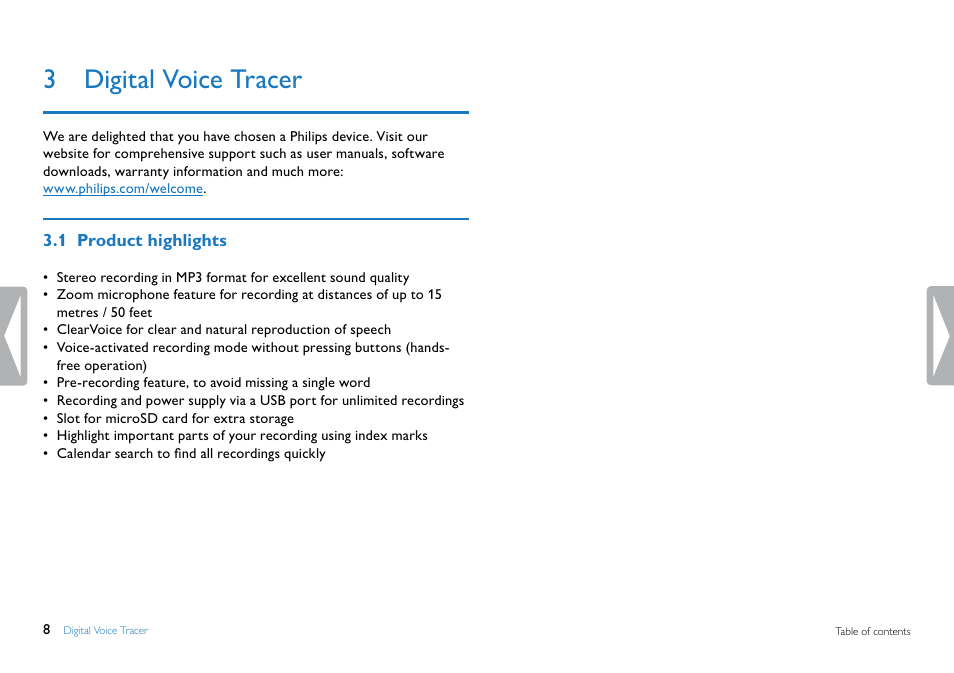 3 digital voice tracer, 1 product highlights | Philips DVT5500-00 User Manual | Page 8 / 60