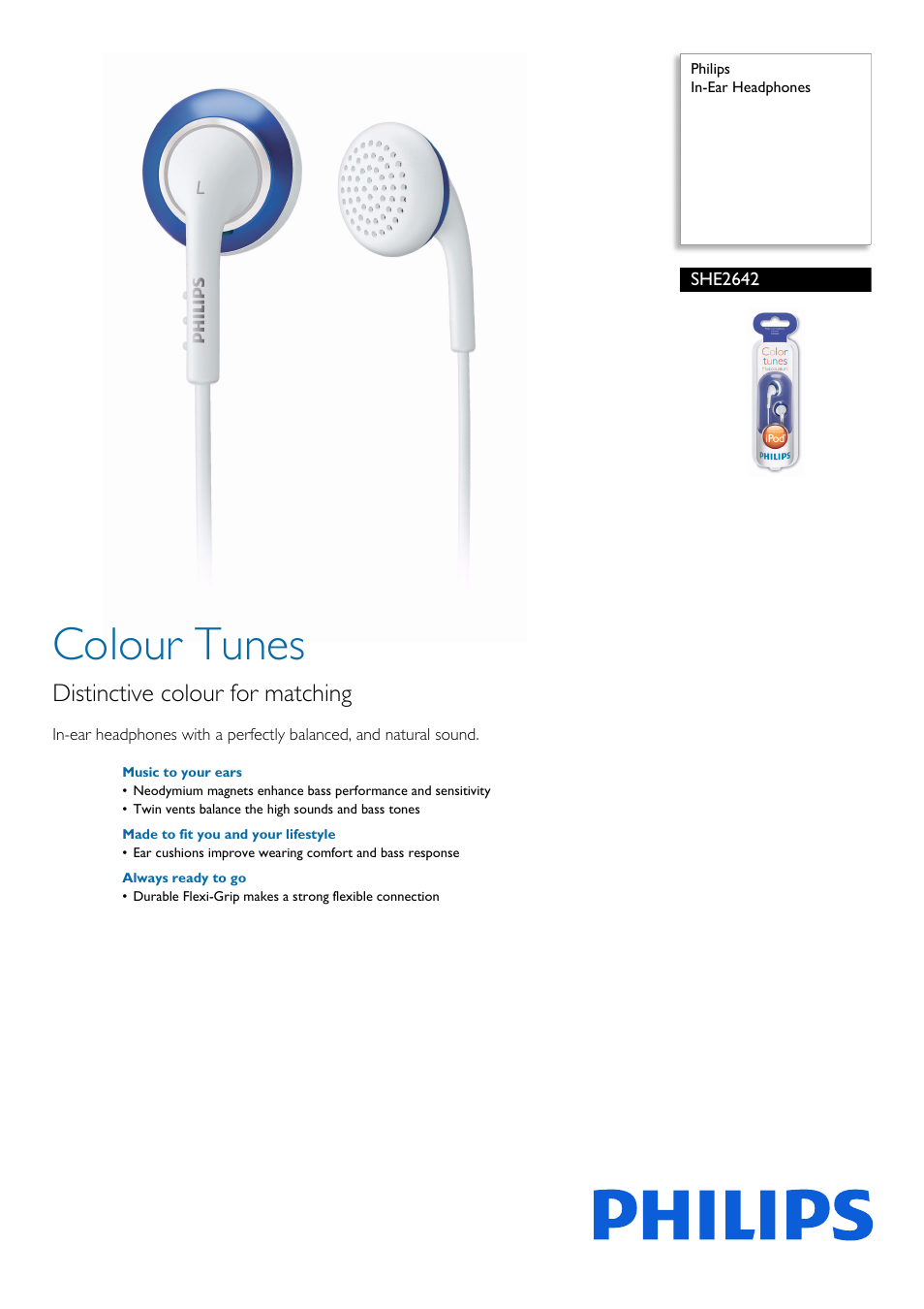 Philips In-Ear Headphones SHE2642 User Manual | 2 pages