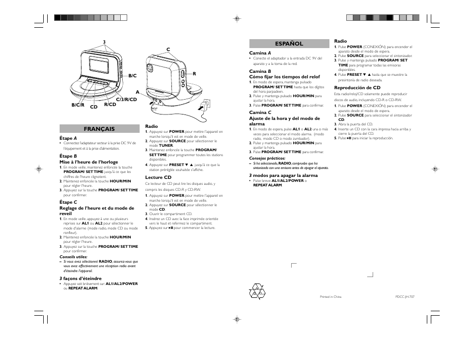 Français, Español | Philips AJ130B-37 User Manual | Page 2 / 2