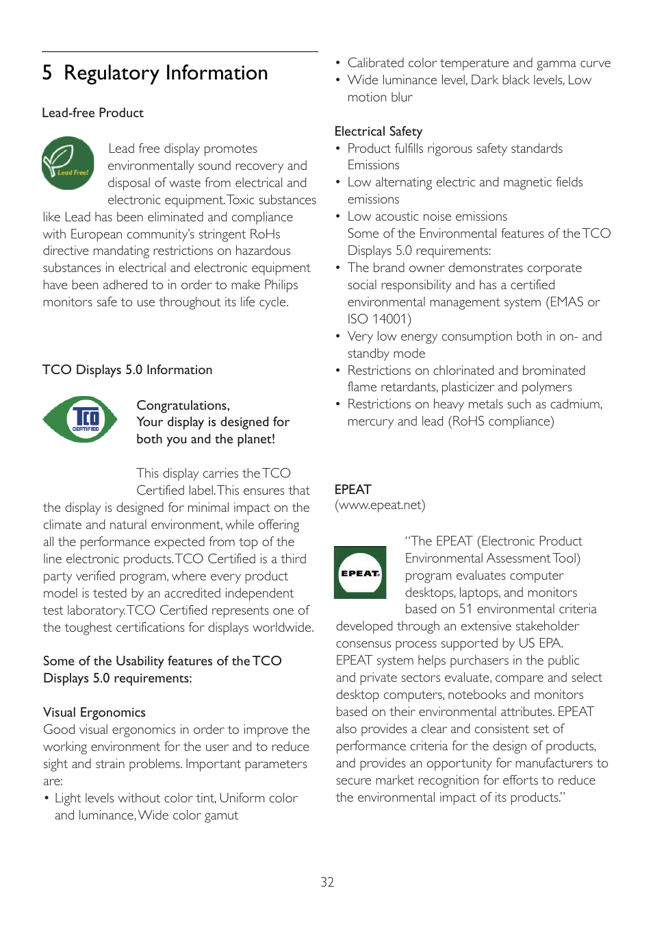 5 regulatory information | Philips 225P2EB-27 User Manual | Page 34 / 59