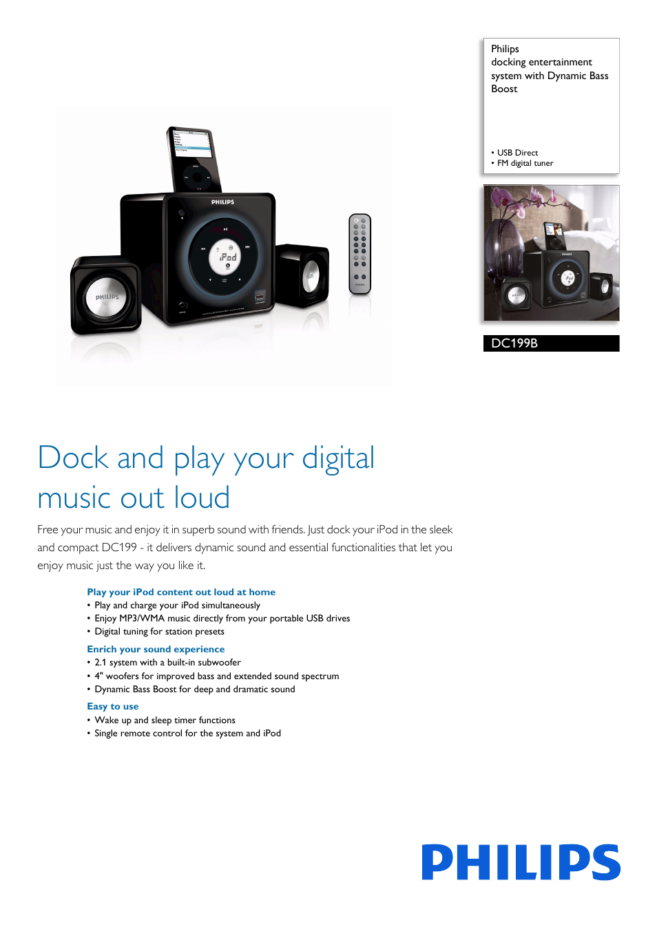 Philips USB Direct docking entertainment system User Manual | 3 pages