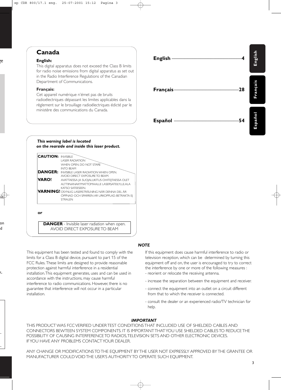 Canada | Philips CDR800 User Manual | Page 3 / 83