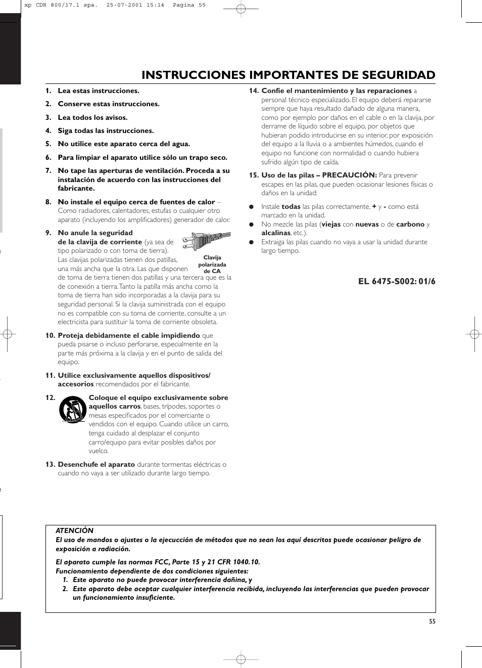 Instrucciones importantes de seguridad | Philips CDR800 User Manual | Page 58 / 83