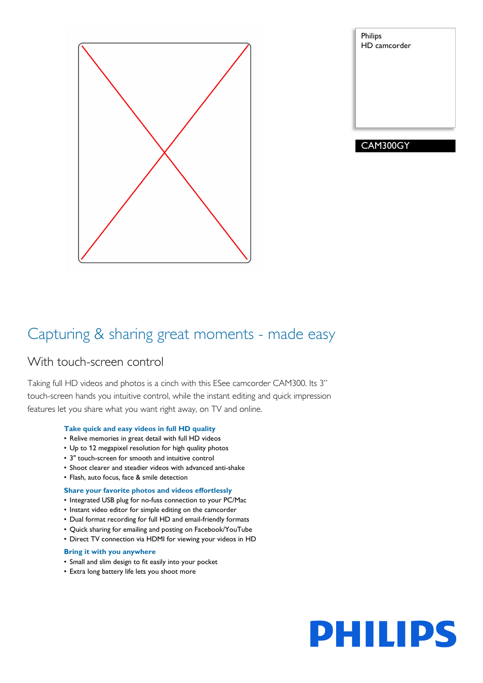 Philips CAM300GY-00 User Manual | 3 pages