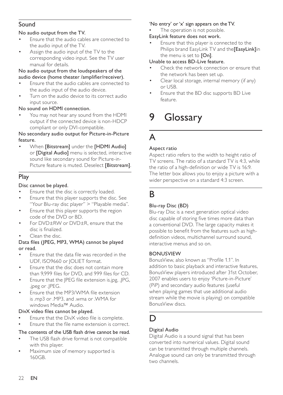 9 glossary | Philips BDP2700-05 User Manual | Page 22 / 46