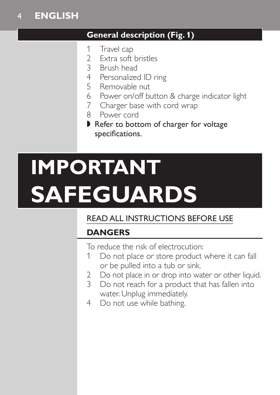 English, Safeguards, Important | Philips HX5610-04 User Manual | Page 4 / 60