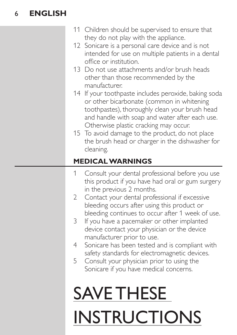 Save these instructions | Philips HX5610-04 User Manual | Page 6 / 60