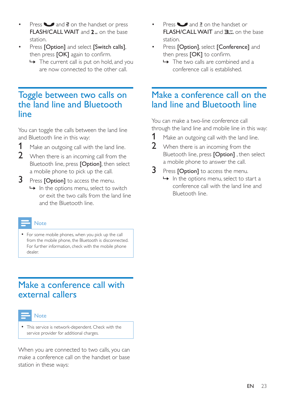 Make a conference call with external callers | Philips SE8881B-22 User Manual | Page 23 / 62