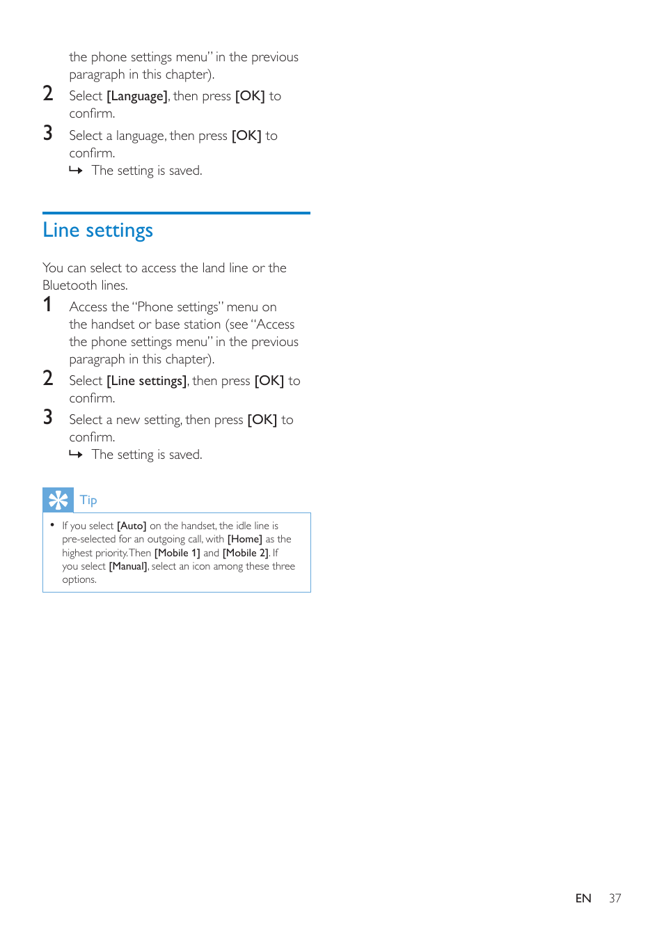 Line settings | Philips SE8881B-22 User Manual | Page 37 / 62
