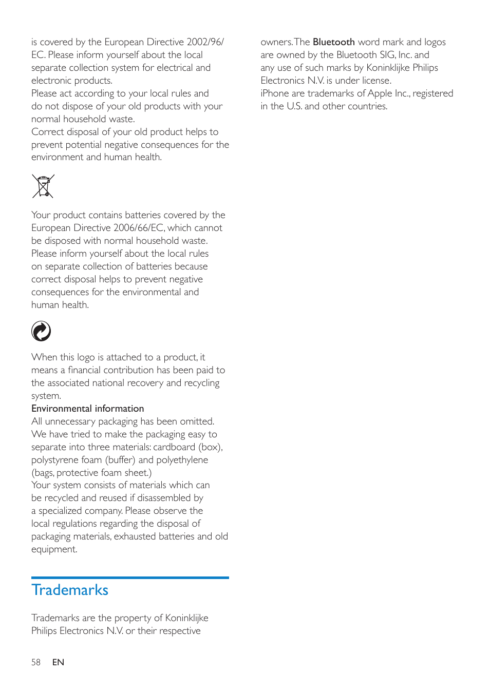Trademarks | Philips SE8881B-22 User Manual | Page 58 / 62