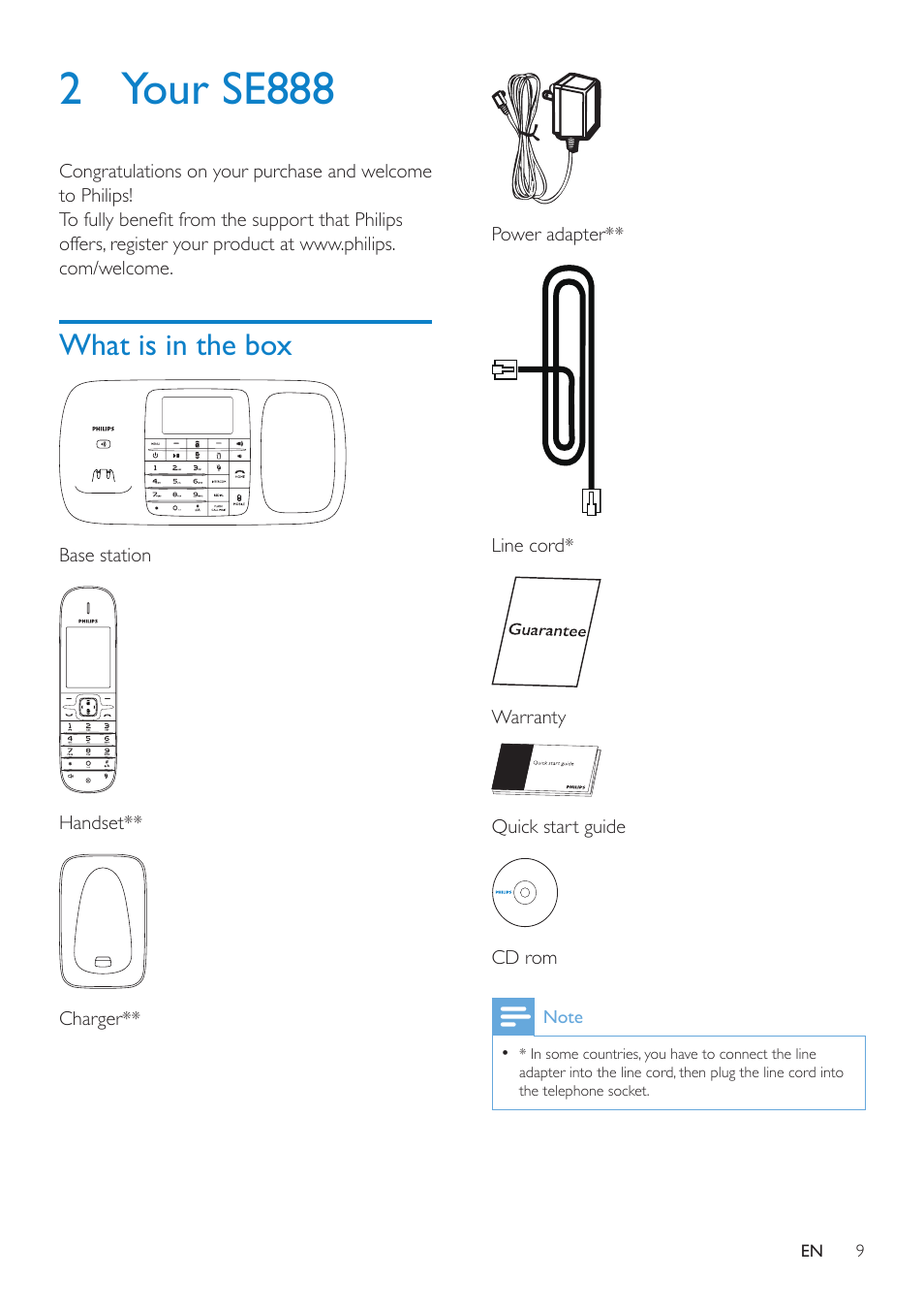 2 your se888, What is in the box | Philips SE8881B-22 User Manual | Page 9 / 62