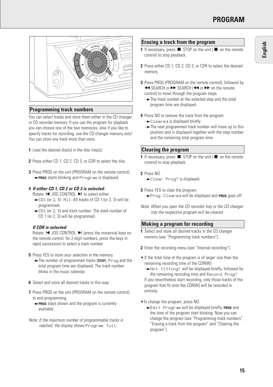 Program | Philips Mini Hi-Fi System with Integrated CD-Rec User Manual | Page 15 / 32