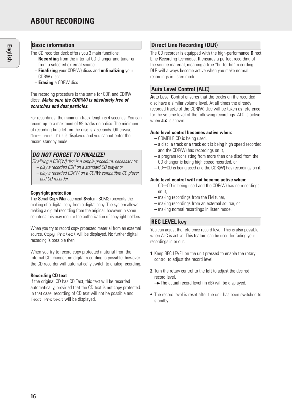 About recording | Philips Mini Hi-Fi System with Integrated CD-Rec User Manual | Page 16 / 32