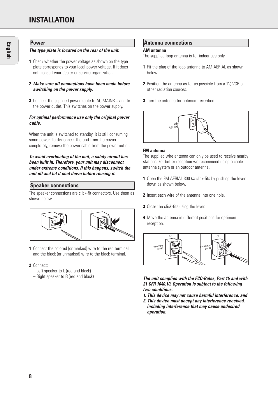 Installation | Philips Mini Hi-Fi System with Integrated CD-Rec User Manual | Page 8 / 32