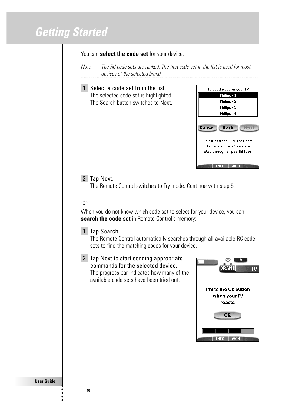 Getting started | Philips Color Touch Screen Rem Cont w-Database User Manual | Page 10 / 60