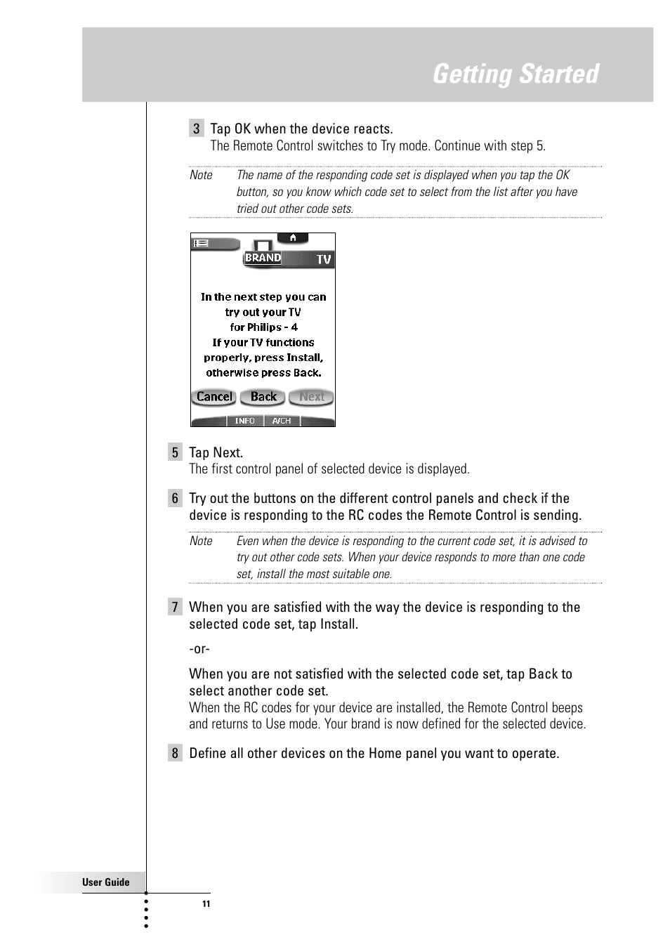 Getting started | Philips Color Touch Screen Rem Cont w-Database User Manual | Page 11 / 60