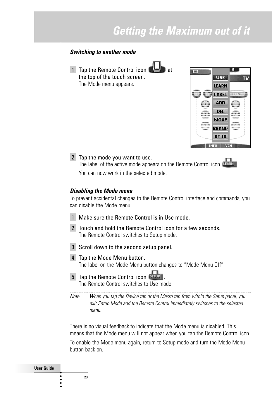 Getting the maximum out of it | Philips Color Touch Screen Rem Cont w-Database User Manual | Page 23 / 60