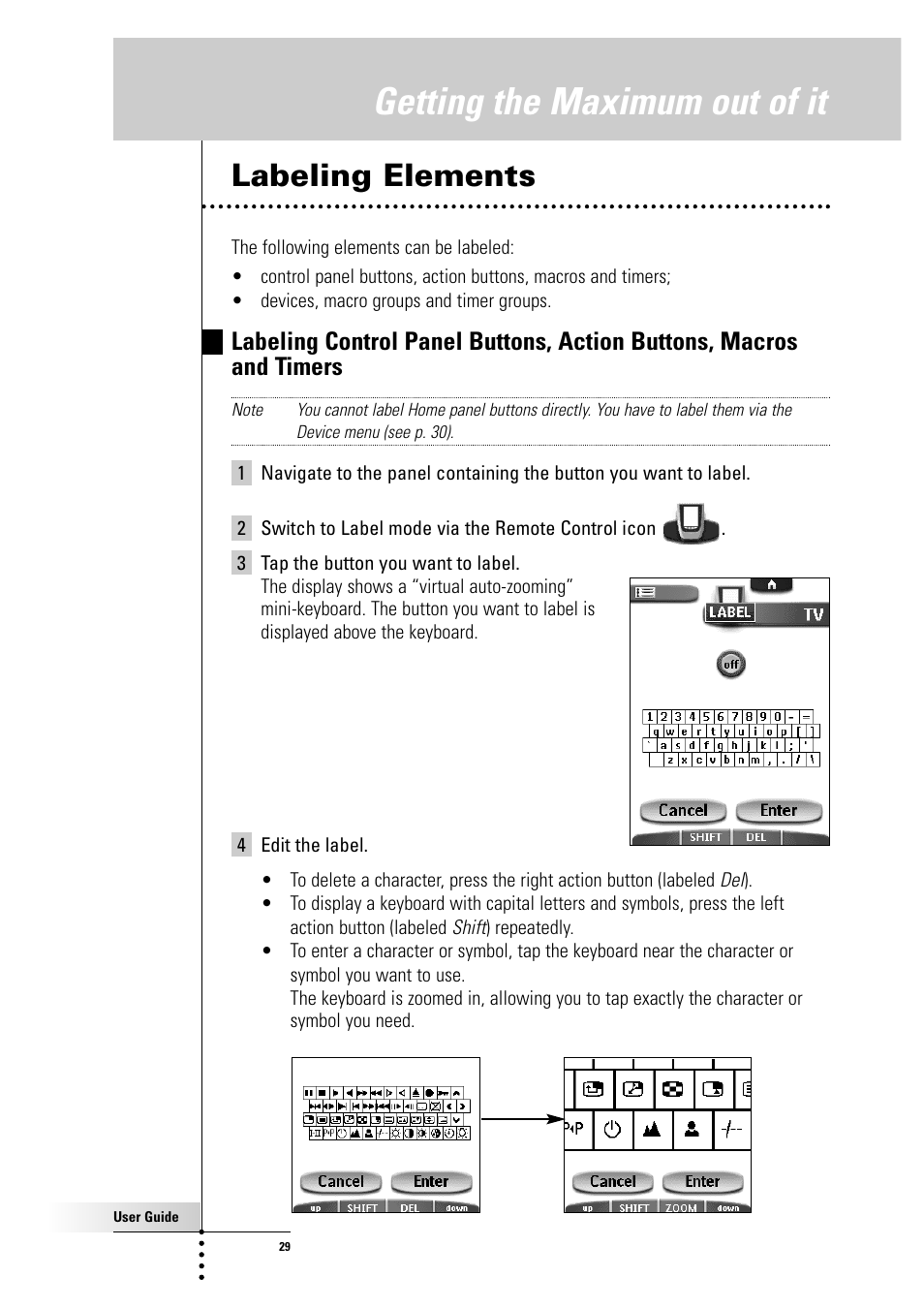 Getting the maximum out of it, Labeling elements | Philips Color Touch Screen Rem Cont w-Database User Manual | Page 29 / 60