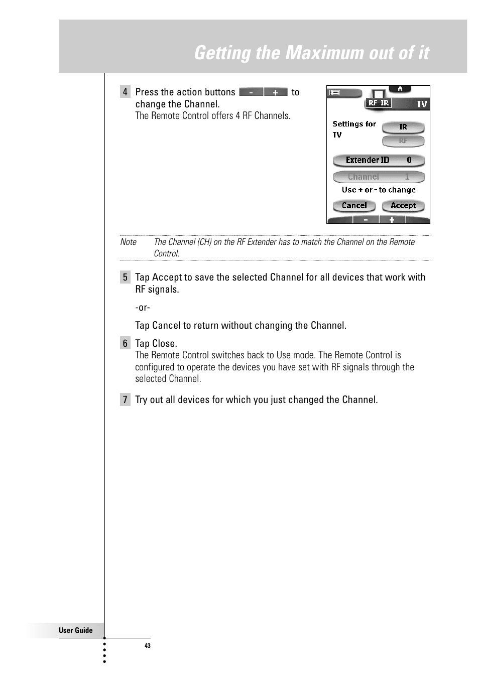 Getting the maximum out of it | Philips Color Touch Screen Rem Cont w-Database User Manual | Page 43 / 60