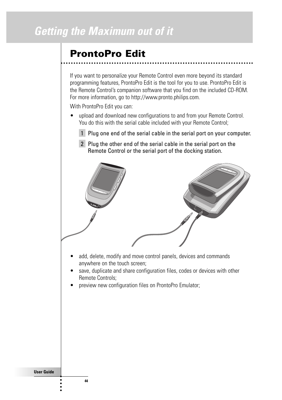 Getting the maximum out of it, Prontopro edit | Philips Color Touch Screen Rem Cont w-Database User Manual | Page 44 / 60