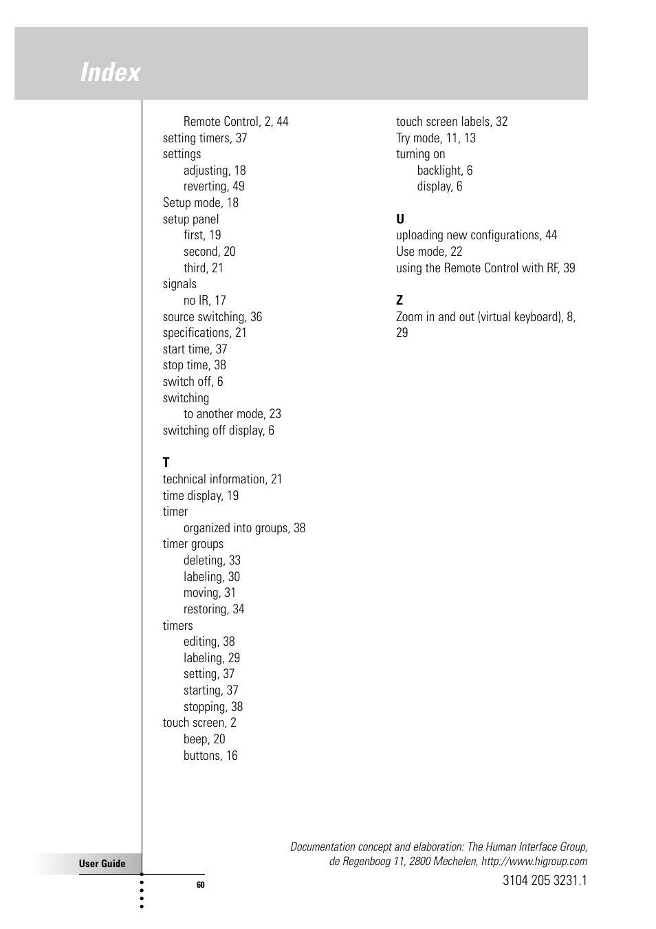 Index | Philips Color Touch Screen Rem Cont w-Database User Manual | Page 60 / 60