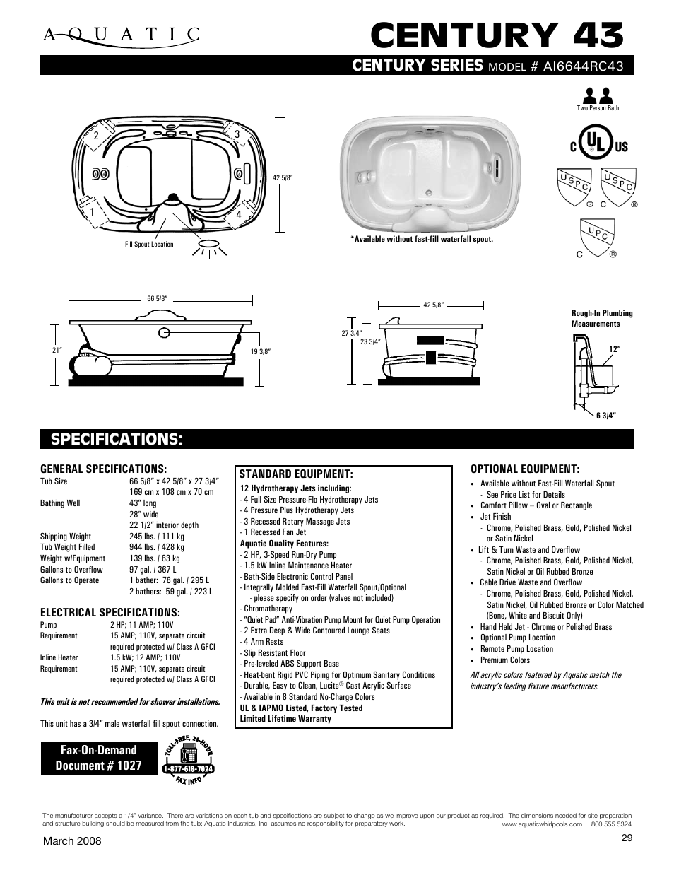 Aquatic Century 43 AI6644RC43 User Manual | 1 page