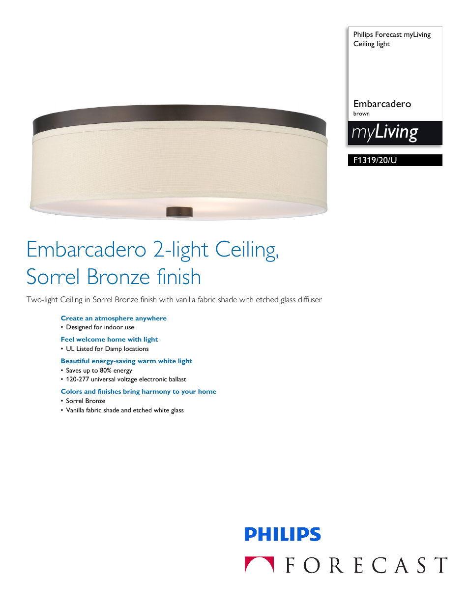 Philips Forecast myLiving Ceiling light F1319-20-U Embarcadero brown User Manual | 2 pages