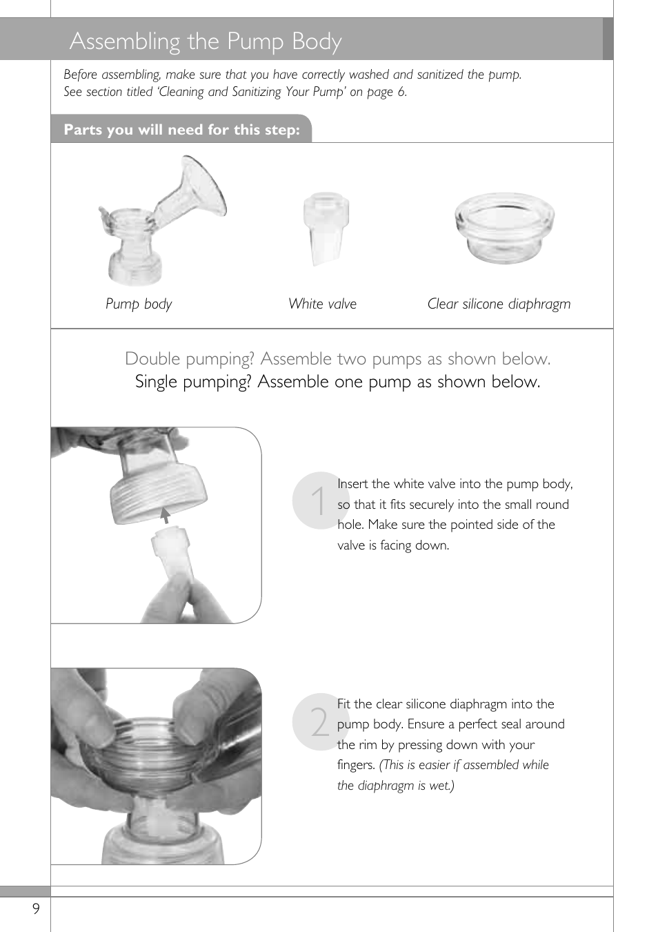 Assembling the pump body | Philips SCF314-02 User Manual | Page 10 / 59