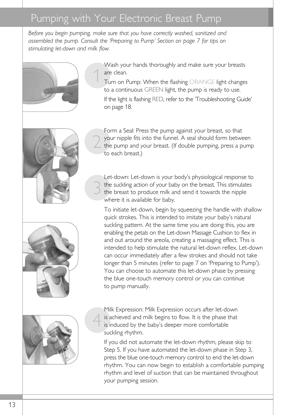 Pumping with your electronic breast pump | Philips SCF314-02 User Manual | Page 14 / 59