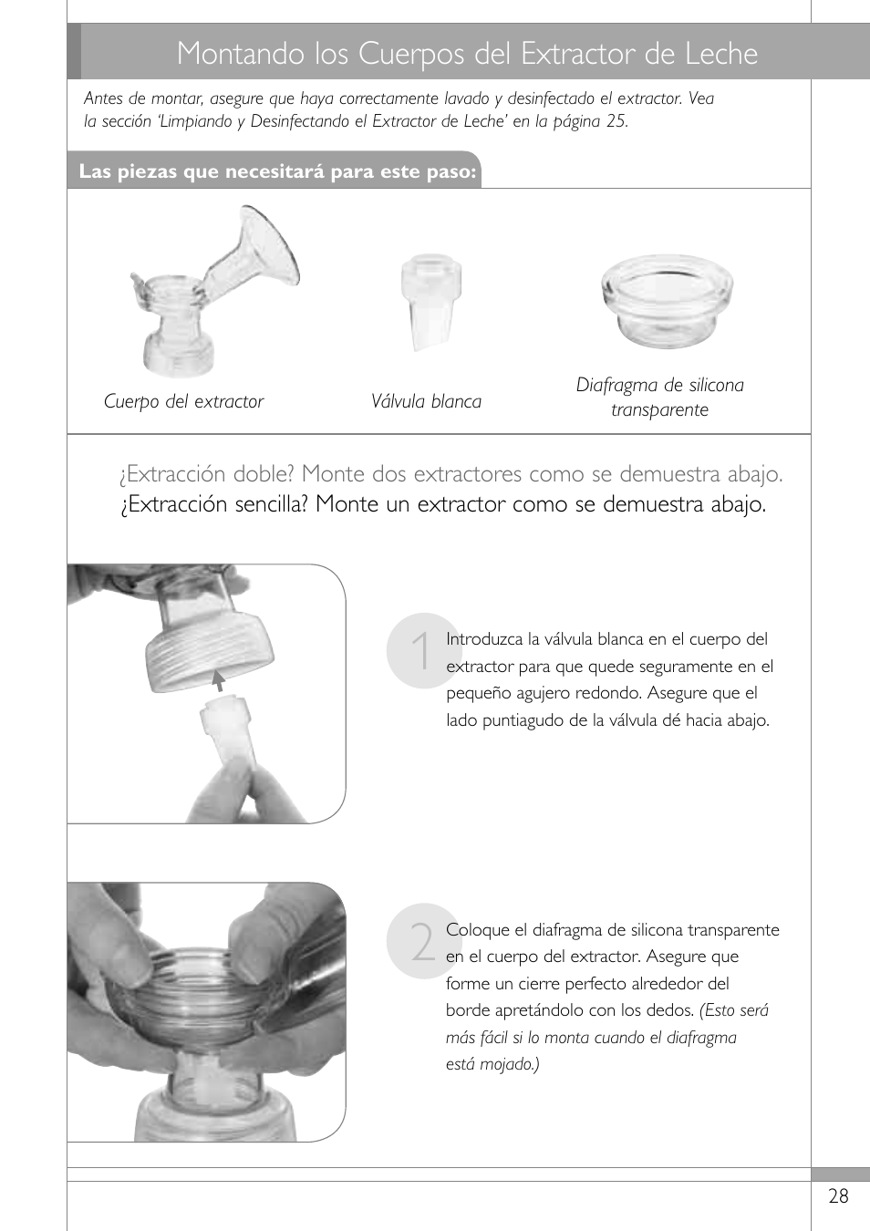 Montando los cuerpos del extractor de leche | Philips SCF314-02 User Manual | Page 29 / 59