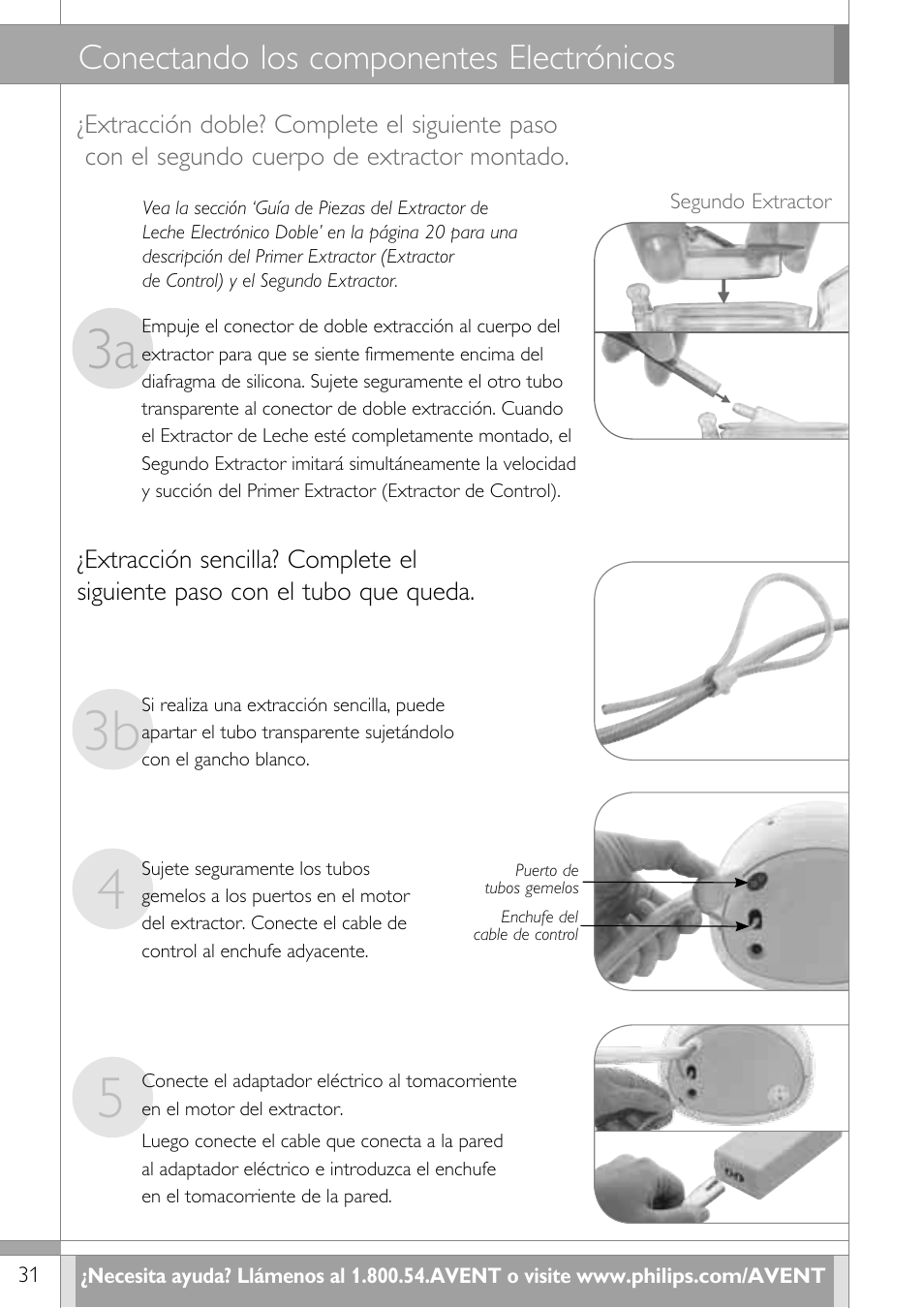 3a 4 5 3b, Conectando los componentes electrónicos | Philips SCF314-02 User Manual | Page 32 / 59