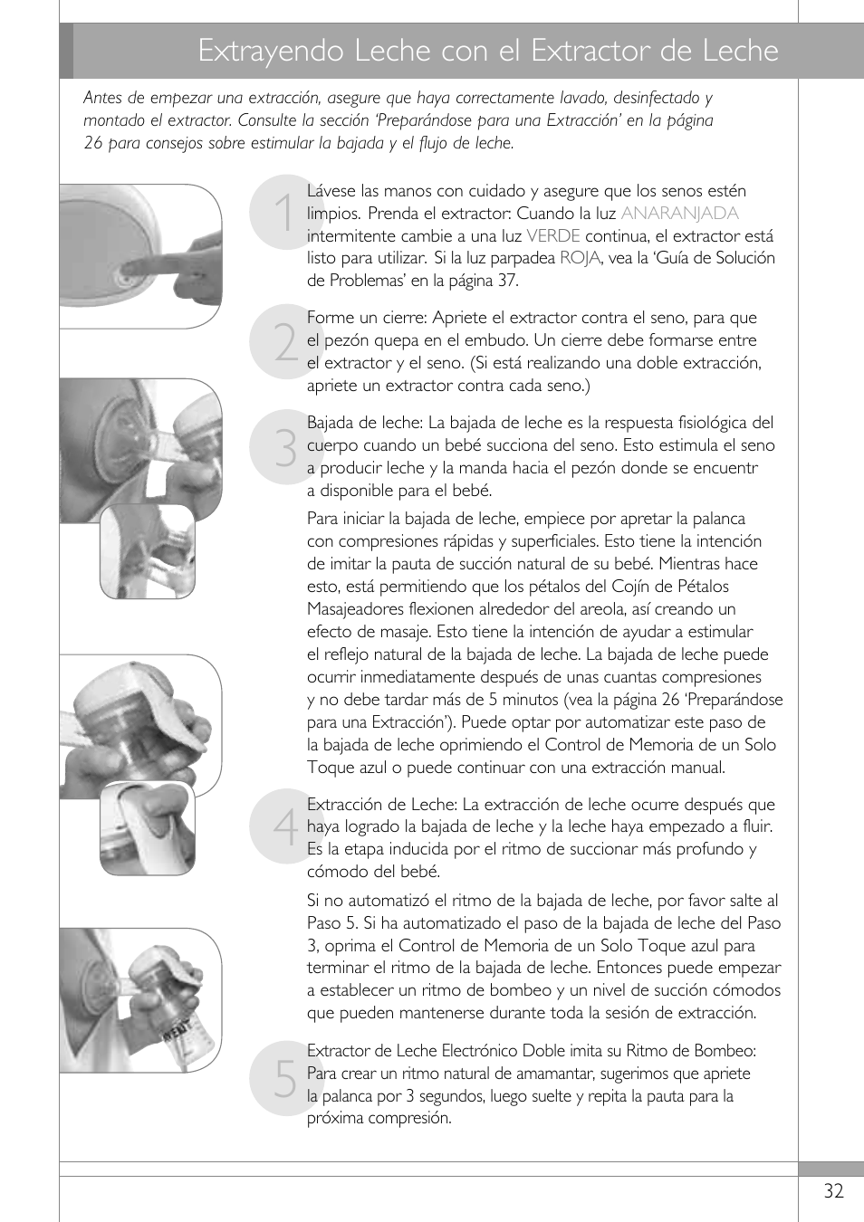 Extrayendo leche con el extractor de leche | Philips SCF314-02 User Manual | Page 33 / 59
