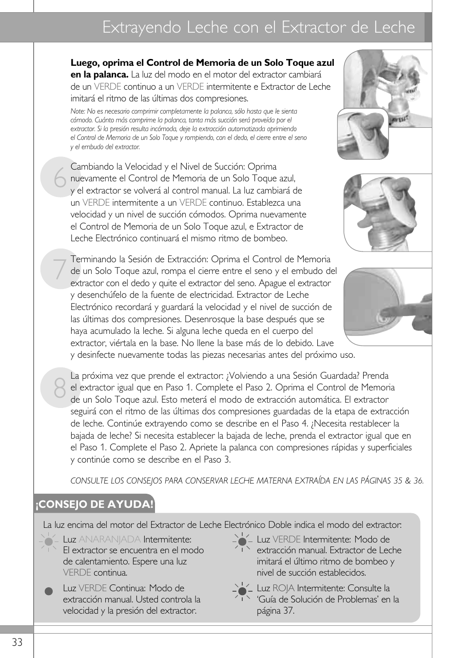 Extrayendo leche con el extractor de leche | Philips SCF314-02 User Manual | Page 34 / 59