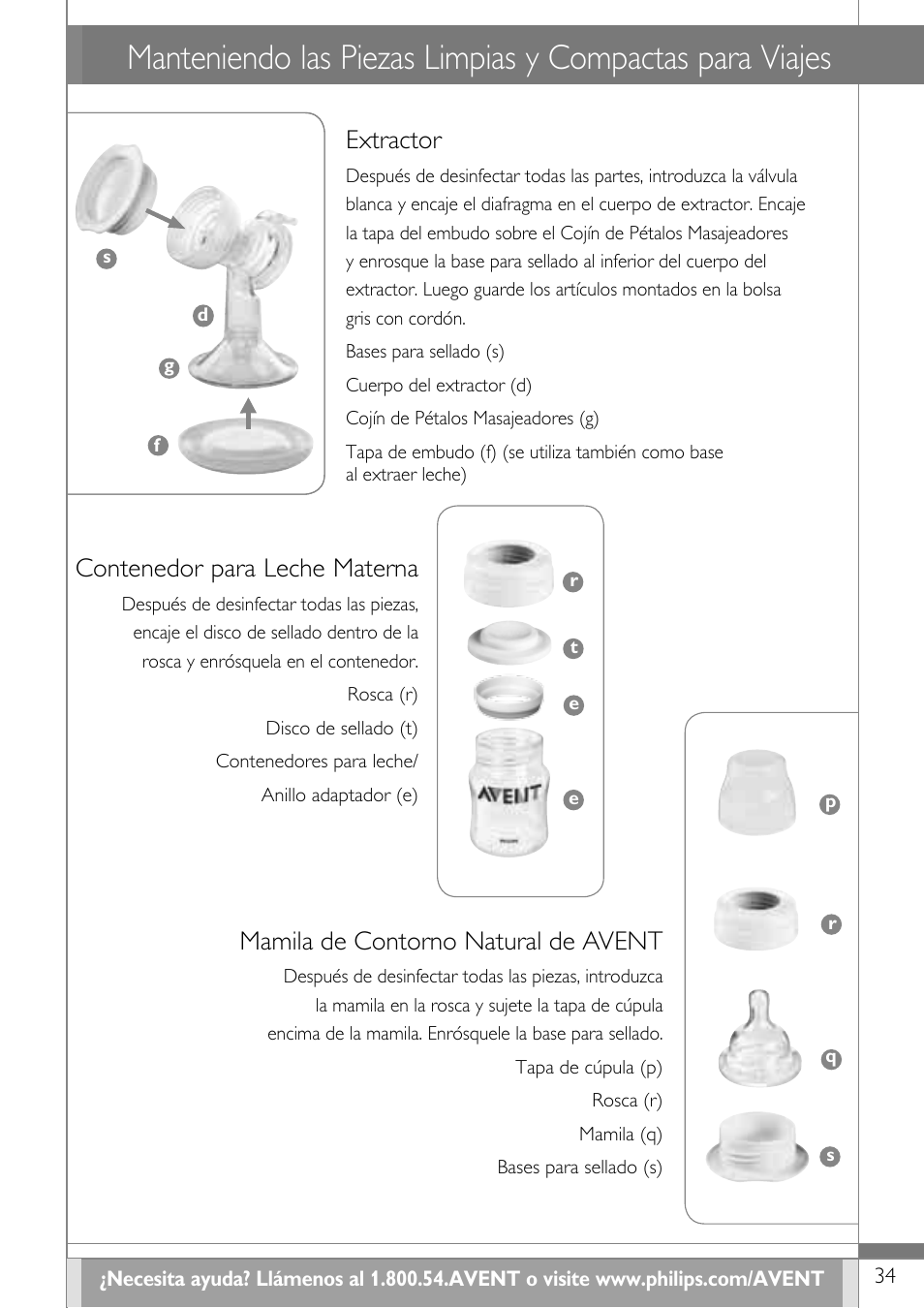 Contenedor para leche materna, Mamila de contorno natural de avent, Extractor | Philips SCF314-02 User Manual | Page 35 / 59