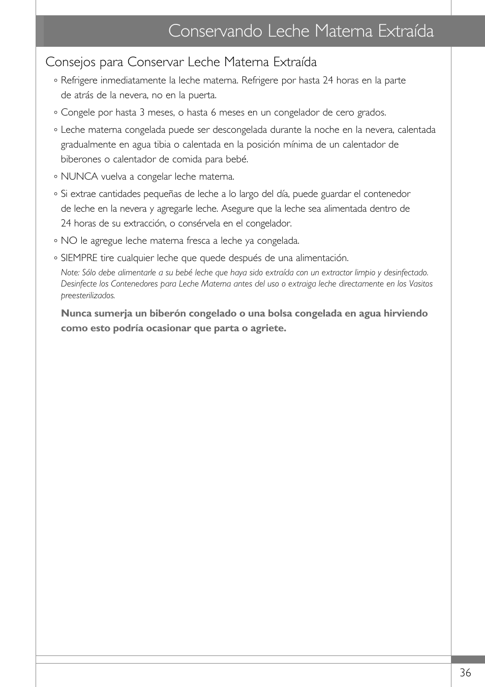 Conservando leche materna extraída, Consejos para conservar leche materna extraída | Philips SCF314-02 User Manual | Page 37 / 59