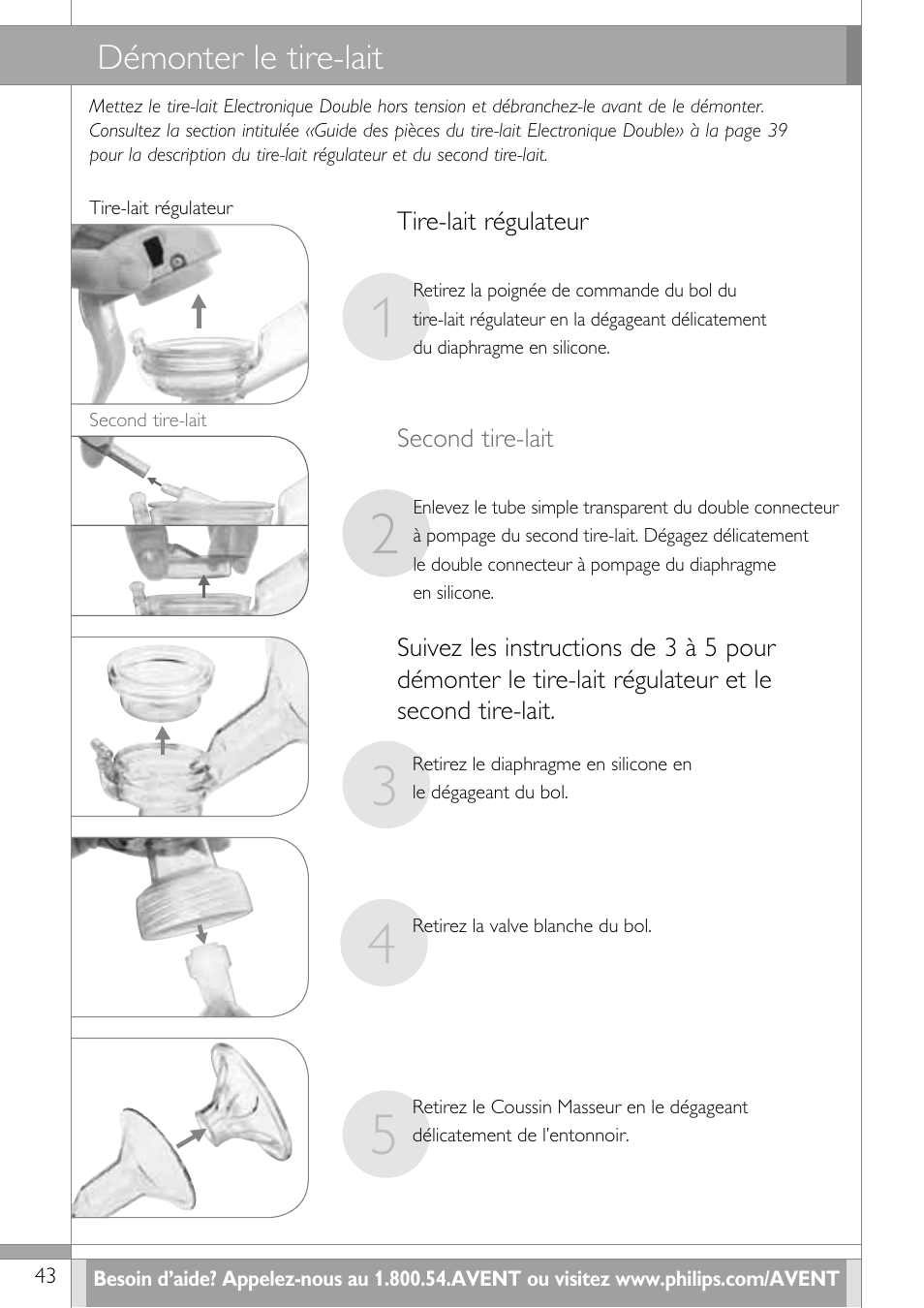 Démonter le tire-lait | Philips SCF314-02 User Manual | Page 44 / 59