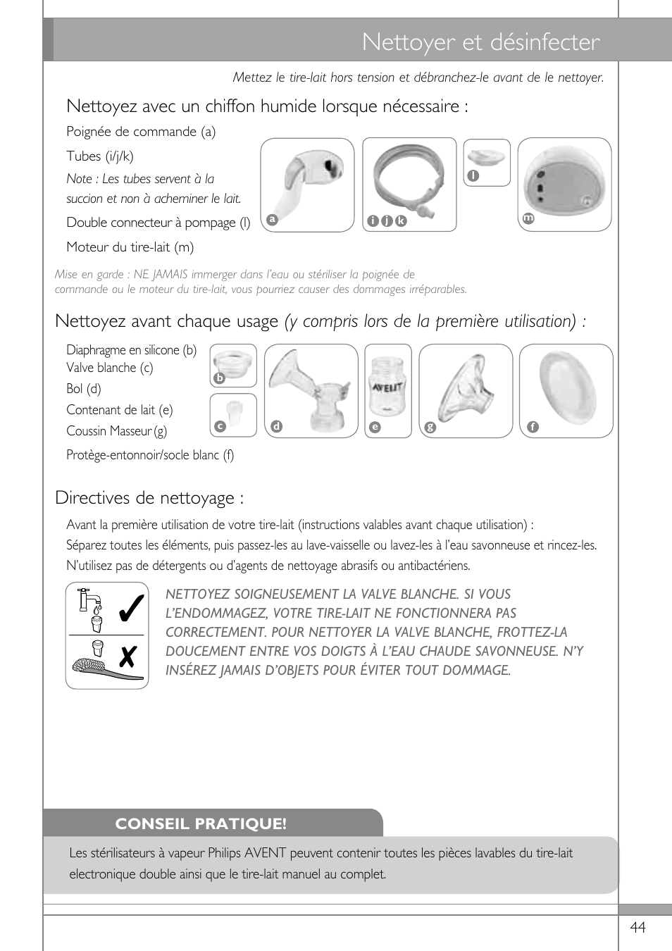 Nettoyer et désinfecter, Nettoyez avec un chiffon humide lorsque nécessaire, Directives de nettoyage | Philips SCF314-02 User Manual | Page 45 / 59