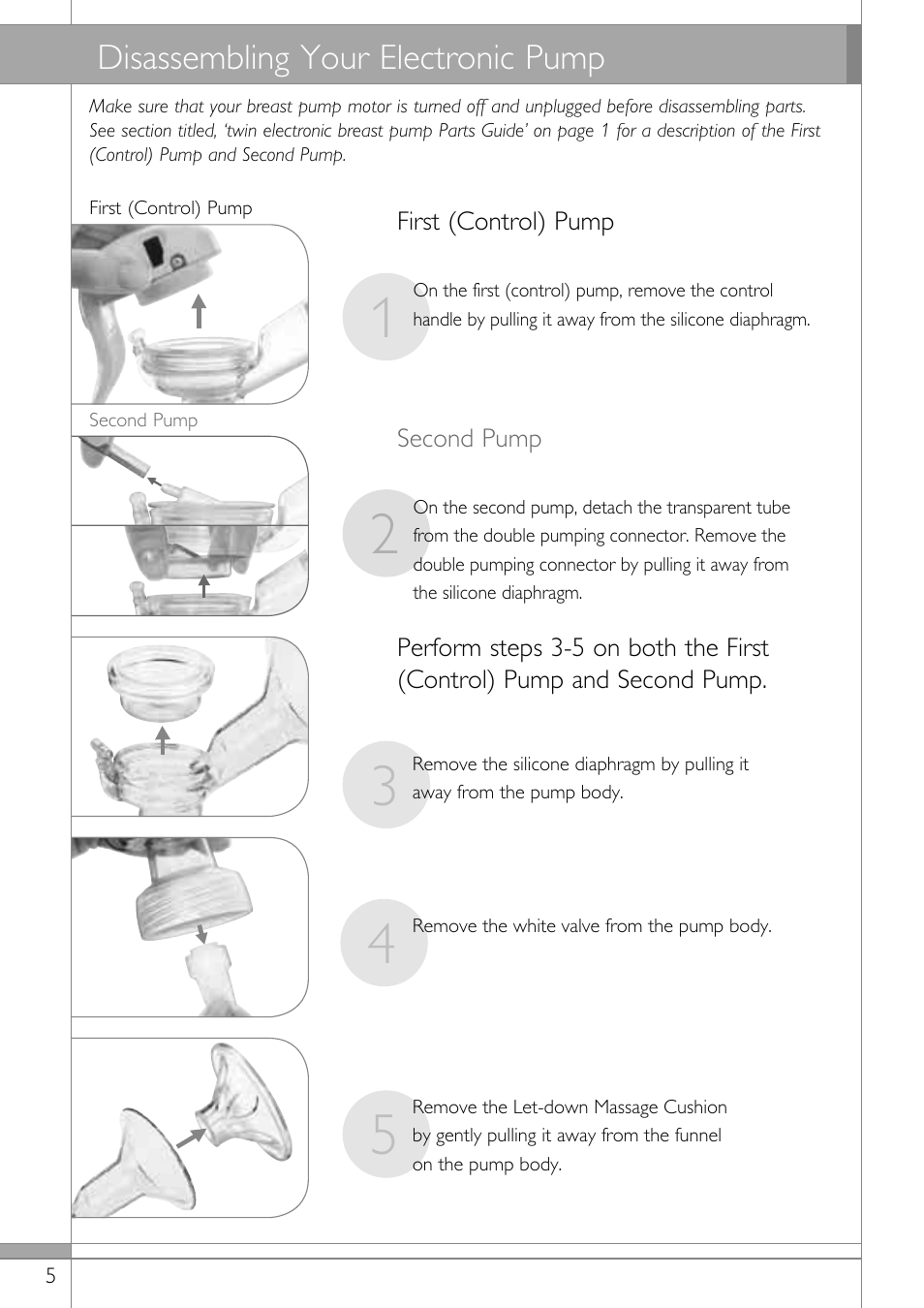 Disassembling your electronic pump | Philips SCF314-02 User Manual | Page 6 / 59