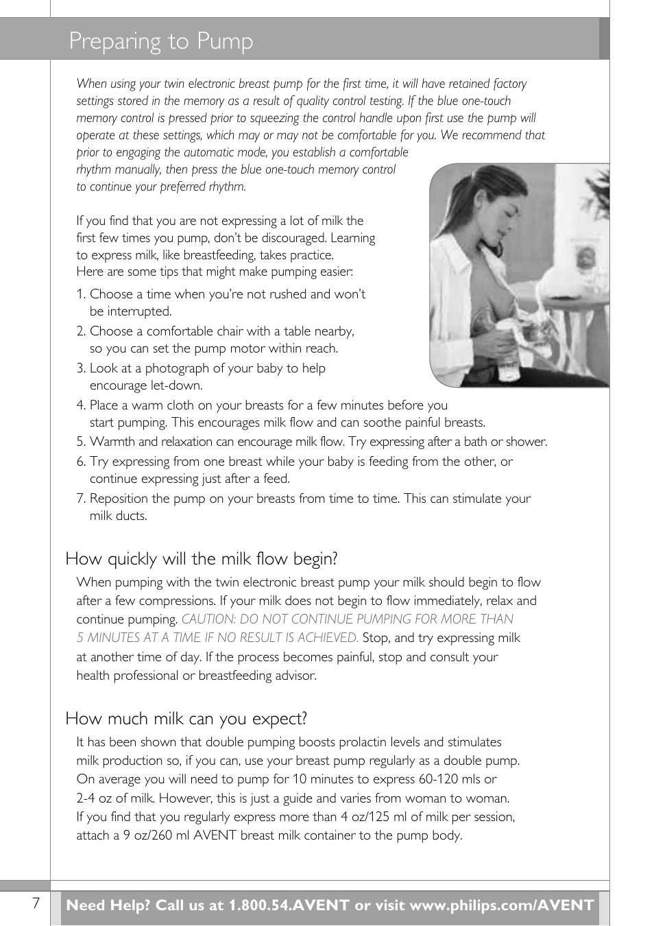 Preparing to pump, How quickly will the milk flow begin, How much milk can you expect | Philips SCF314-02 User Manual | Page 8 / 59