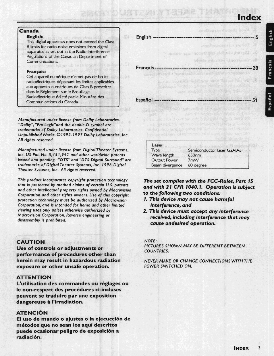 Index | Philips HIFI RECEIVER User Manual | Page 5 / 28