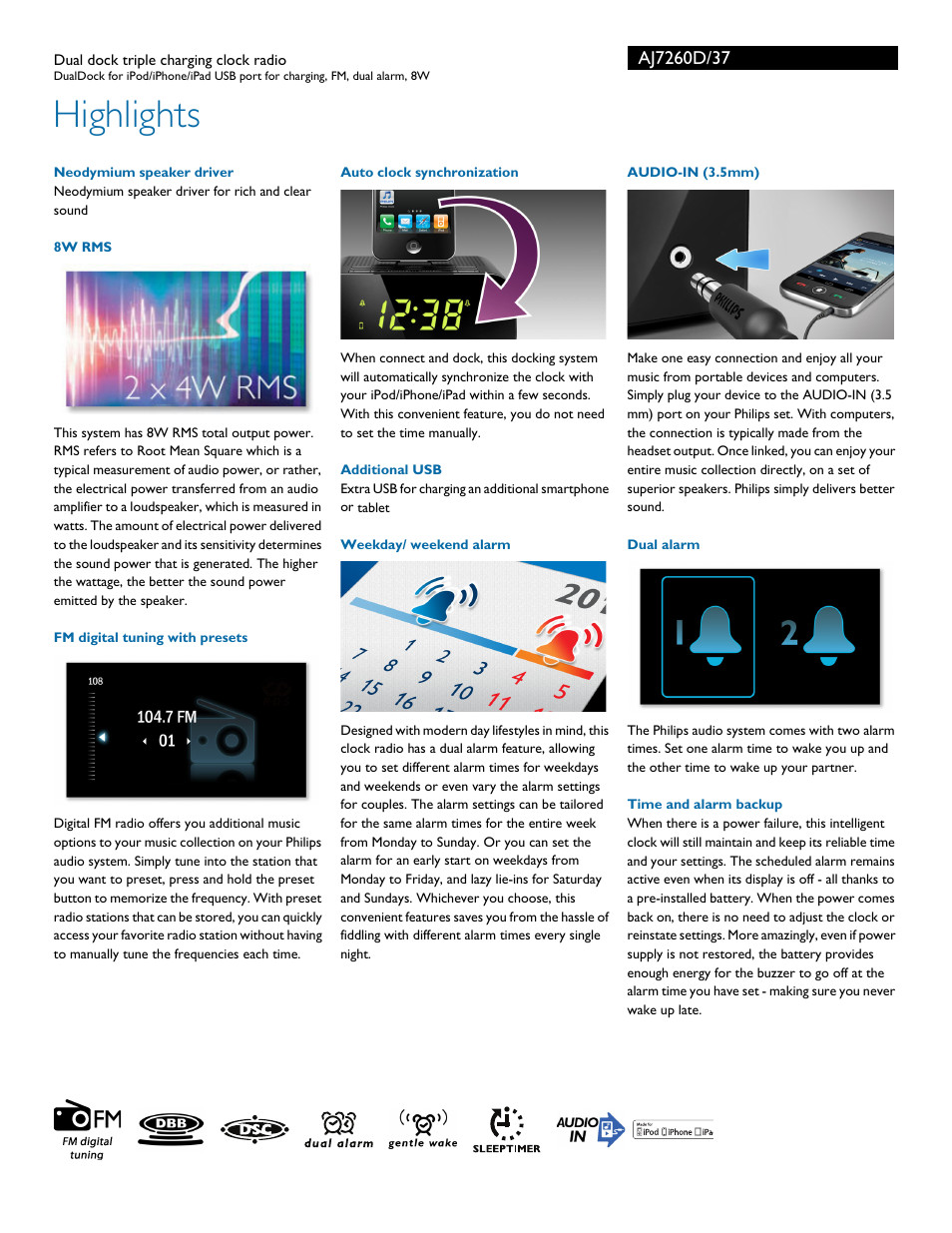Highlights | Philips AJ7260D-37 User Manual | Page 2 / 3