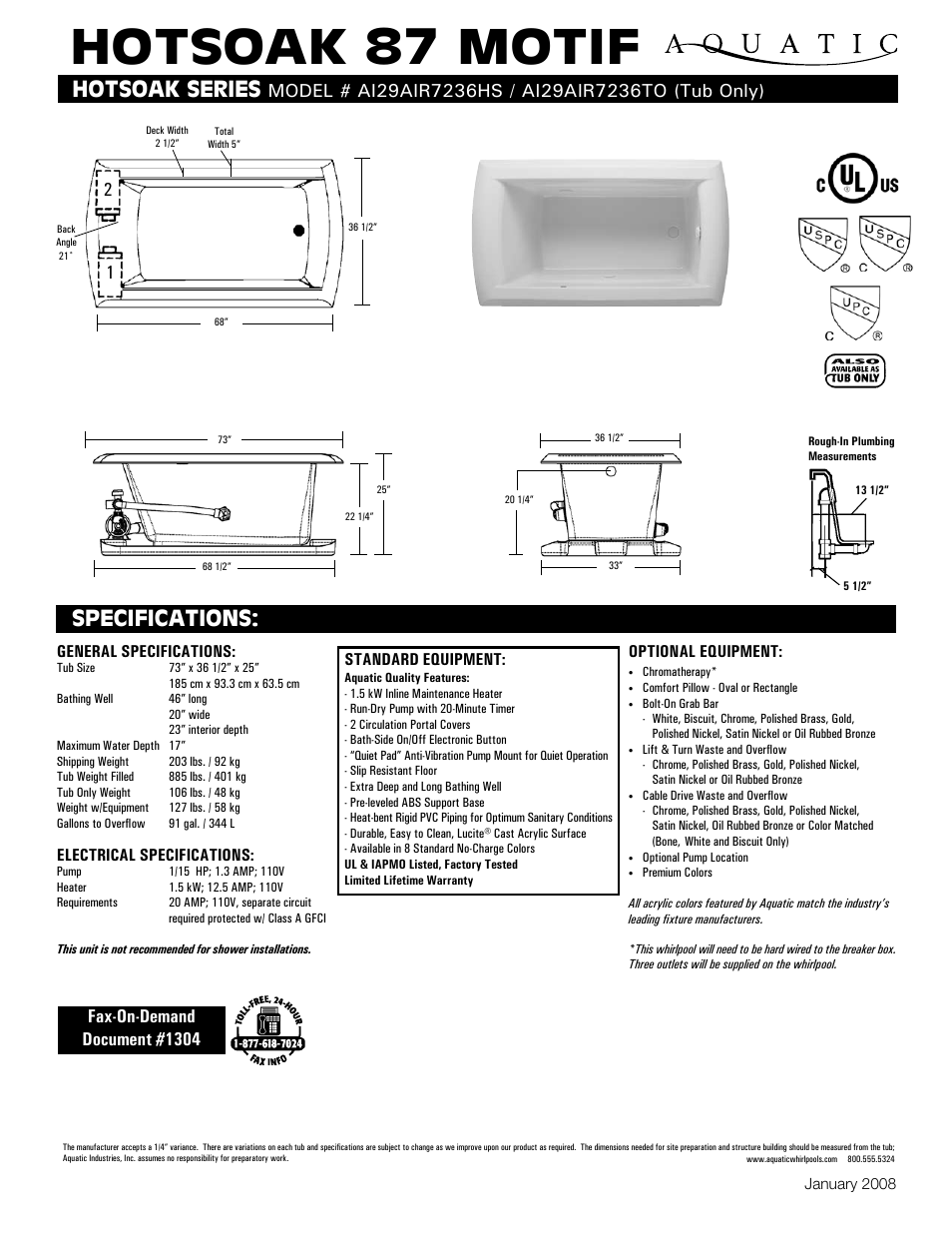 Aquatic AI29AIR7236HS User Manual | 1 page
