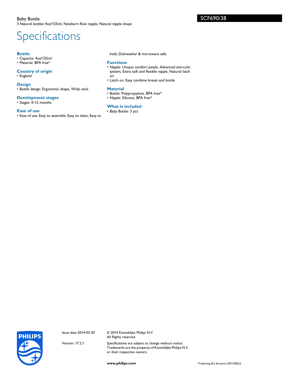 Specifications | Philips SCF690-38 User Manual | Page 3 / 3
