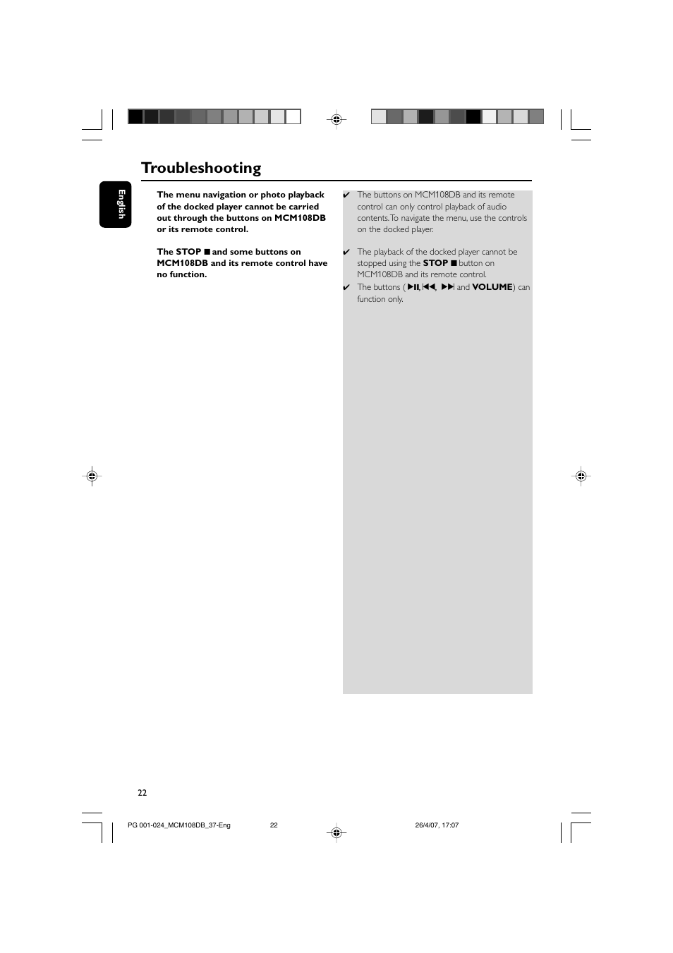 Troubleshooting | Philips MP3-WMA-CD playback Micro Hi-Fi System User Manual | Page 22 / 25