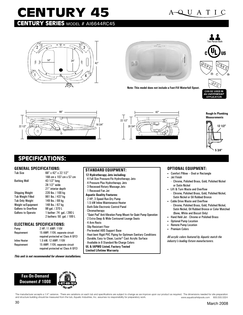 Aquatic Century 45 AI6644RC45 User Manual | 1 page