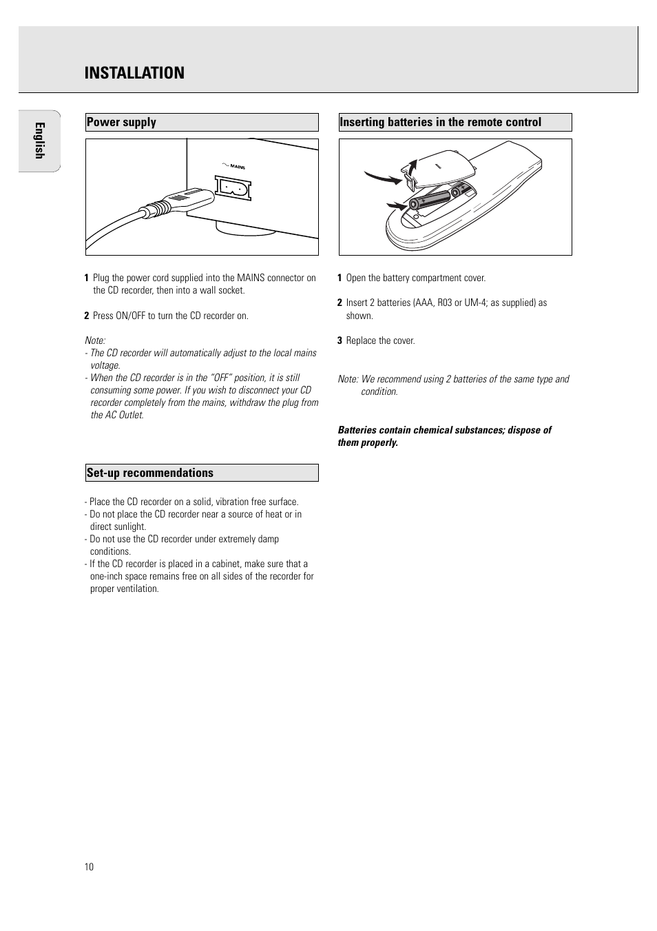 Installation | Philips CDR760BK User Manual | Page 12 / 54