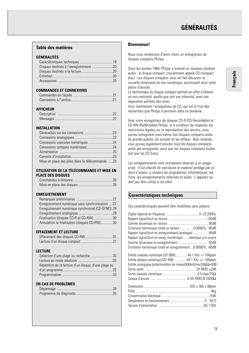 Généralités | Philips CDR760BK User Manual | Page 21 / 54