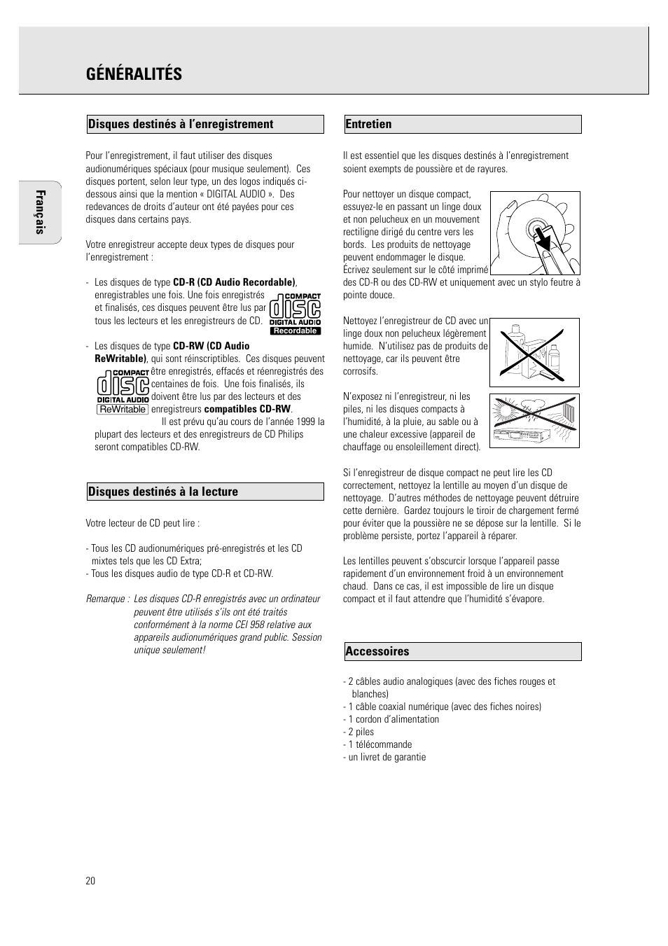 Généralités | Philips CDR760BK User Manual | Page 22 / 54